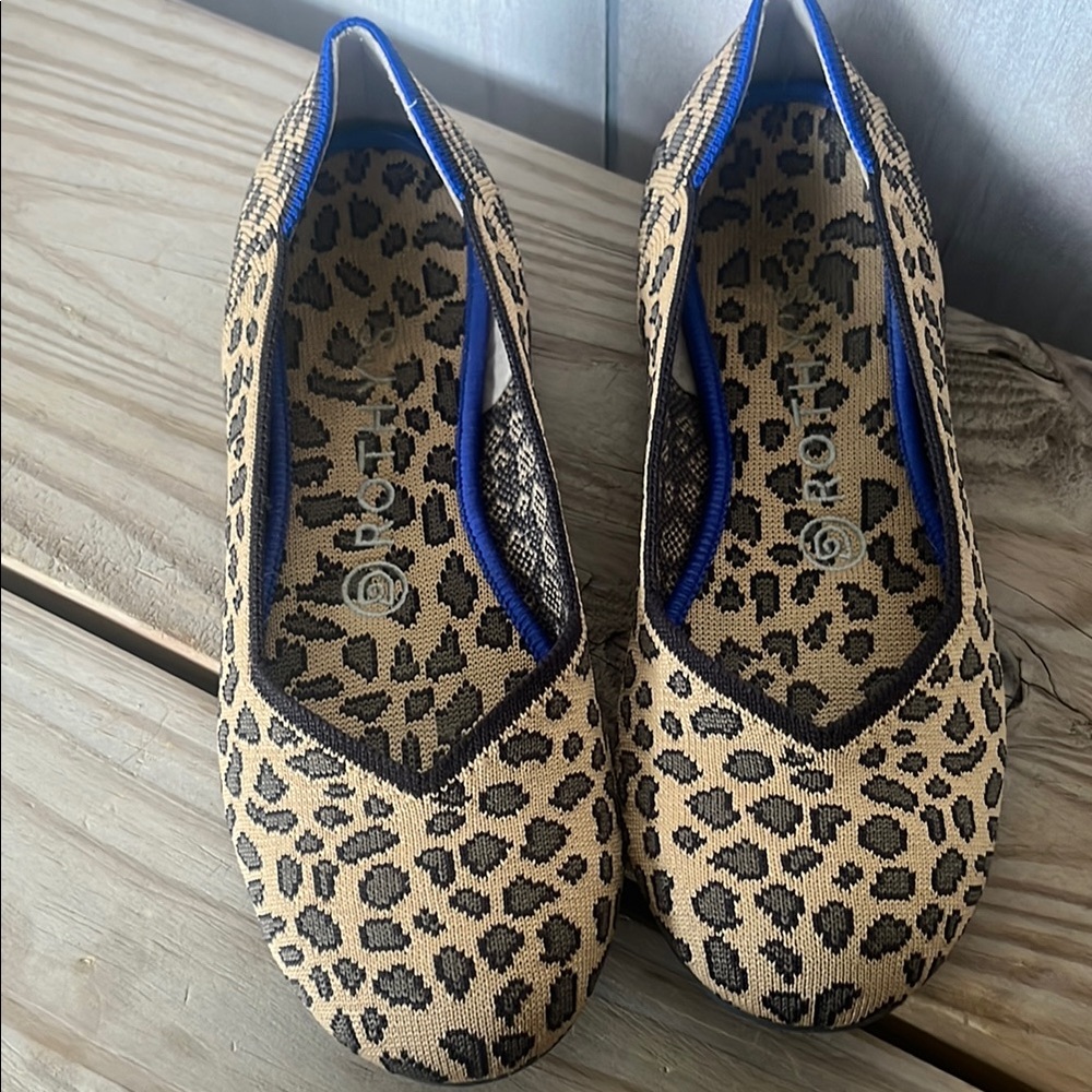 Rothy's Brown and Blue Leopard Print Flats